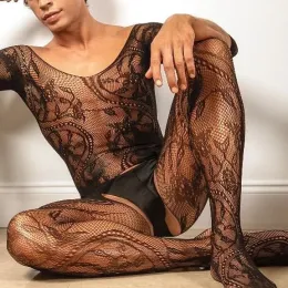 SHENGRENMEI Vine Design Jumpsuit Fetish Lingerie Sissy Bodysuit Sexy Men Nightwear Male Fishnet Underwear Guy Body Stockingss
