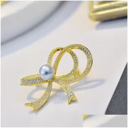 ピンブローチMeibapj Natural Pearl Bow Cor Brooch Fashion Seater Jewelry for Empty Tray Drop Delivery Dhuzo