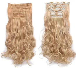 16 clipes na extensão do cabelo onda 22quot Extensão de cabelo Clipe para mulheres Extensões de cabelo sintéticas marrom 613 ombre color3409601