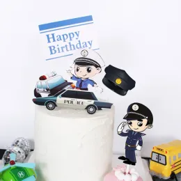 Jungen alles Gute zum Geburtstag Kuchen Topper Polizeiauto Anniversaire Decorationg Flag