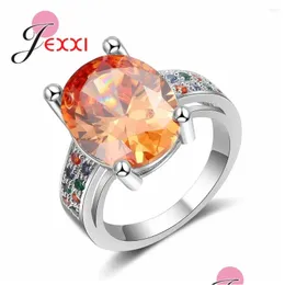 Cluster Rings European Women Oval Orange Cz Crystal Engagement 925 Sterling Sier Bands Jewelry Wholesale Anillos Bague Drop Delivery R Otudp