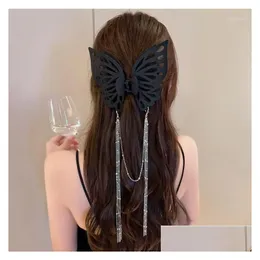Клипы для волос Barrettes корейский негабаритный черный бабочка для кисточки изысканный ретро -задний клип Женщины женские модные аксессуары бросают d dhldq