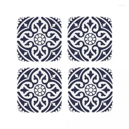 Tischmatten Hamptons Blau und Weiße marokkanische Talavera Fliesen Kaffee Leder -Taps Cup Table Hare Decoration Accessoires Pads Pads