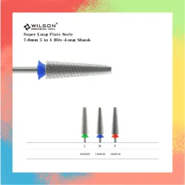 Bits WILSON Super Long Flute Serie7.0mm 5 in 1 Bits Long ShankNail drill bits Remove gel carbide Manicure tool accessories Hot sale