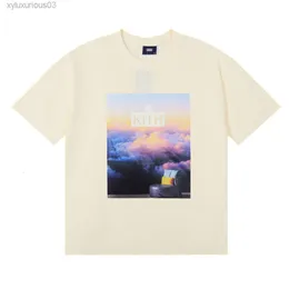 Niche Beauty Trend Kith Limited Tom Fabia Cloud Sea Print Loose Casual Men and Womens Versatile Short Sleeved T-shirt