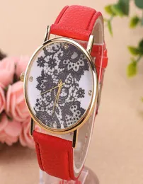 Mulher de couro Fashion Quartz Wrist Watch Lace Flor Princied Leather Band Ladies Analog Casual Mulheres039s Relógios 12 Color8382911