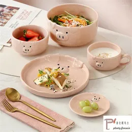 Tigelas de tigelas de 8 polegadas Bowl Bowl Cup de cerâmica de desenho animado de desenho animado para personalidade criativa de personalidade criativa que tomam prato de café da manhã para uma pessoa.