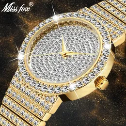 Armbanduhr Missfox Gold Women Watches Luxus ICED Diamond Quartz Watch für kleine Handgelenk Damen 34mm Hülle lässig stilvoll