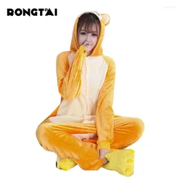 Hemkläder Rongtai Orange Monkey Cartoon Siamese Pyjamas Flanell Animal Lovers Homewear Costumes Bekväm att bära söta