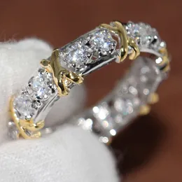خواتم الزفاف بالجملة الاحترافية الأبدية ديونيك تشيك تريوت محاكاة الماس 10 كيلو بايت أبيض صفراء الذهب المملوءة شريط الصليب الحجم 5-11 5A.