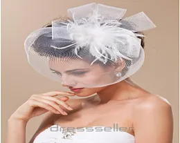 Top retro de penas brancas tule líquido cádea de pássaro véu cabide véu de casamento acessórios de noiva de casamento hat4546799
