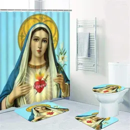 Tende da doccia Immacolato cuore di Mary Pasqua domenica misericordia cristiana tema religioso tema sipt tappetino a quattro pezzi set