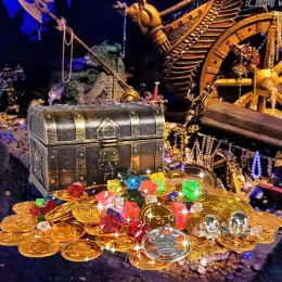 Neue Plastik Gold Schatzmünzen Captain Pirate Party Piraten Schatzkiste Kinder Schatzstruhe Schätze Brust Goldmünze Spielzeug
