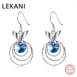 Kolczyki Dangle Lekani Blue Crystals z Austrii Śliczne kółka motyla wiszące S925 Srebrne dla kobiet miłośnicy Prezenty Prezenty Fine Biżuteria