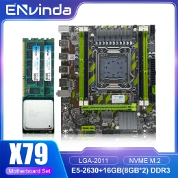 마더 보드 Envinda X79 Motherboard LGA 2011 E52630 CPU 2*8GB DDR3 = 16GB Reg ECC RAM PC3 10600R 메모리 콤보 키트 세트 NVME SATA 서버