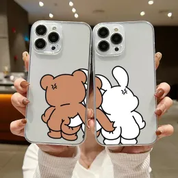 Funny Bear Bunny Couple Phone Case For iphone 15 14 13 12 11 XS Pro Max Mini X XR 6 7 8 Plus SE20 Soft Silicone Transparent Capa