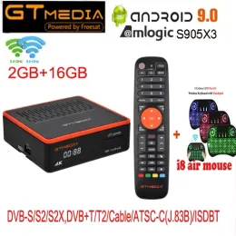 Box GTMedia GT 콤보 안드로이드 9 TV 박스 BT4 교체 GTMEDIA GTC 듀얼 WiFi 2.4/5G DVBS2X/T2/C 10 비트 4K 위성 수신기 Mecool K5