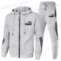 Men's Tracksuits Autumn New Zippered Cardigan+Sports Sports Running Running Basketball Jogging Conjunto de 2 peças T240409