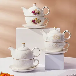 Elegante tazza di caffè in ceramica portatile e piattino set madre bambino Kettle teiera combinata piatto di piastra singolo tè pomeridiano 240420