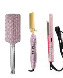 Diamond Crystal Hair Flat Iron Straighteners Curling Brush Hair Dryer Electric Comb Dryer Bling Hair wig Boutique Heating Styl5470510