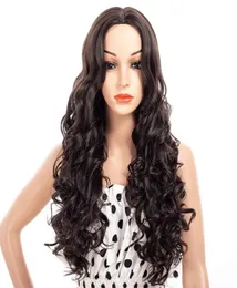 Mode Long Wave Black Women039s Haarwelle mittlerer Teil Hochtemperatur Fible Synthetic Detailfe Life Wigs3932634