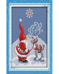 Санта -Клаус и Элк Canvas DMC подсчитал китайские наборы поперечных стежков, набор вышивки, набор вышивающих вышивок, 79765059604723