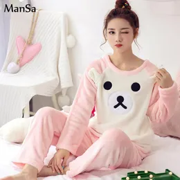 Chegada de roupas em casa 2024 Winter Mulheres Pijamas Harm Fannel espessando pijima mujer rosa