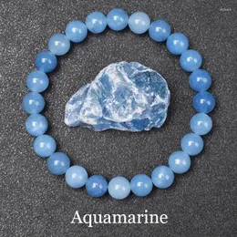 Strand Natural Aquamarins Quartzs Beasts Bracelet Женщины мужчины 6 мм 8 мм небо синий камень круглый бусин