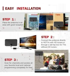 4k 8K 1080P 25DB Digital TV Antenna High Gain HD TV DTV Box 500/3000Miles Booster Active Indoor Aerial HD Flat Design EU Plug