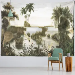 Tropisk växt tryckt tapetvägg hängande nordiska ins hem vardagsrum sovrum tyg hängande målning bakgrund dekoration