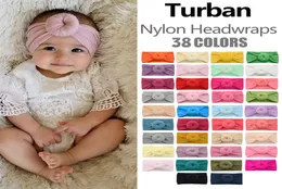 DHL INS 38 Farben Baby Girls Big Bow Stirnbänder Nylon Ball Elastizität Bowknot Haarbänder Kopfbedecke Kinder Bands Neugeborene Turban Kopf W440634