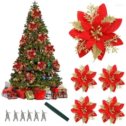 Fiori decorativi glitter artificiale Poinsettia Decorazione dell'albero di Natale Sheartoment Ornament Scrapbook Box regalo
