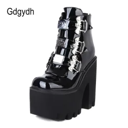 Stiefel Gdgydh Gothic Bat Vampire Accessoires Damenschuhe für Winter Herbst Knöchelriemenstiefel Plattform Dicke Bodenkampfstiefel