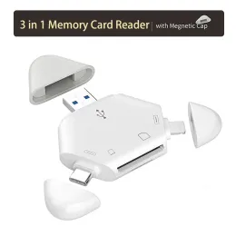 Hubs 3 In 1 Memory Card Reader With Triangle Magnetic Cap USBC USB Lightning Port Support TF/SD For PC Laptop MacBook Smart Phone