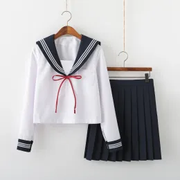 Japan Style Schoolgirl Sailor Seifuku passar JK Basic Japanese School Uniform Anime Cosplay Costumes Women Söta veckade kjol