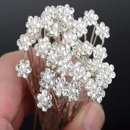 20st Fashion Wedding Bridal Pearl Flower Clear Crystal Hair Pins Clips Bridesmaid Hairwear Smycken Tillbehör 240403