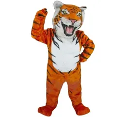 Pelzige Tiger Maskottchen Kostüm langer Fellfell Erwachsener Cartoon Charakter Fettkleid Halloween Weihnachtsanime Parade Suits4304134