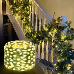 50m 100 m gröntråd led strängår Fairy Lights Outdoor Garden Christmas Tree Decor Led Garland Waterproof 110V-220V Solar 240329