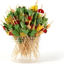 Falhe de talheres descartáveis de 4,8 polegadas Bamboo Mini Fruit Skewers Decorative Beauting Vegetable