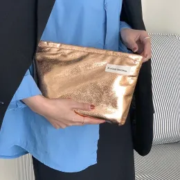 Novo bolsa de maquiagem de bolsa de maquiagem de bolsa de maquiagem de saco de maquiagem à prova d'água prateada de ouro