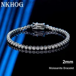 Pulseira nkhog 925 pura pulseira de tênis de mosilício de prata pura 2mm 2 mm colorido de bracelete de bracelete de diamante de ouro branco colorido