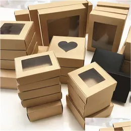 Geschenkverpackung 50pcs Papier Hochzeit Favor Box Kraft Candy PVC Windows Boxes Geburtstag Party Supply Zubehör Verpackung Drop Lieferung Home G Dhlwe