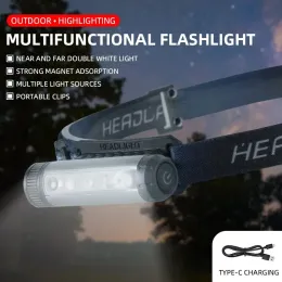 Mini Headlight LED Working Light Long Shot Torch Type C USB Rechargeable Climbing Fishing Running Lights Flashlight