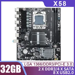 Motherboards X58 PC Motherboard DDR3 Memory 32GB LGA 1366 Gaming PC Mainboard Dual Channel Motherboard Support E5640 USB 2.0 SATA 1600MHz
