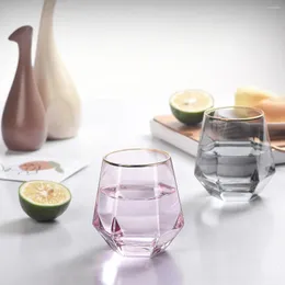 Vinglas Clear Glass Water Cup Hushåll Färggilt Rimmad kaffefrukost Hexagonal Diamond Whisky