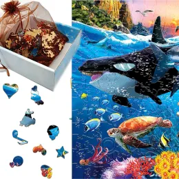 Dolphin Whale Shark Fish Animal Wooden jigsaw Puzzle Adult Children's Educational Toys Holiday Gift Underwater World