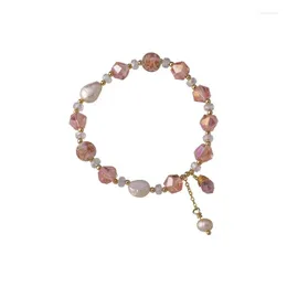 Perlenstrang Minar Süße rosa Farbe Irregare Kristall Süßwasserperlenarmbänder für Frauen Femme Goldperlen Elastizität Accessoires Drop de Dhlny