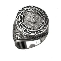 Yeni Viking Warrior Wolf Head Erkekler Yüzüğü Retro Celtic Wolf Totem Ring AB118