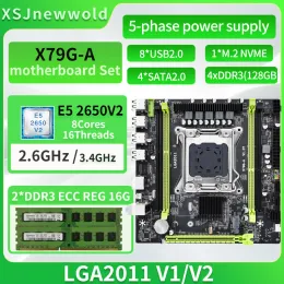 Motherboards Jingsha X79GA Kit de placa -mãe com E5 2650v2 DDR3 2*16G = 32 GB de canais duplos LGA2011 NVME M.2 SATA 3.0 Xeon Kit