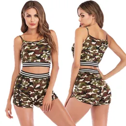 Damen Camouflage Gedrucktes lässiges Laufen mit engen Yoga -Übungen Set